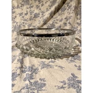 Vintage Diamond Point Crystal Bowl with Silver Plated Rim Celtic Made in England